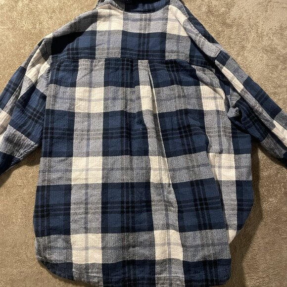 H&M Shirt Womens Large Shacket Oversized Herringbone-Weave Blue Plaid Pockets - Picture 3 of 7